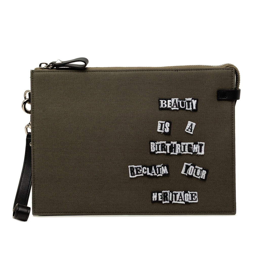 Pre-Loved Valentino Jamie Reid Embroidered Canvas Rockstud Clutch